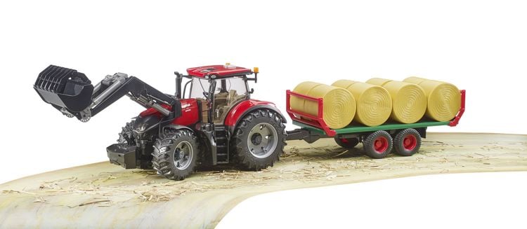 Produktbild: bruder 03198 Case IH Optum 300CVX mit Frontlader, Ballentransport + 8 Rundball