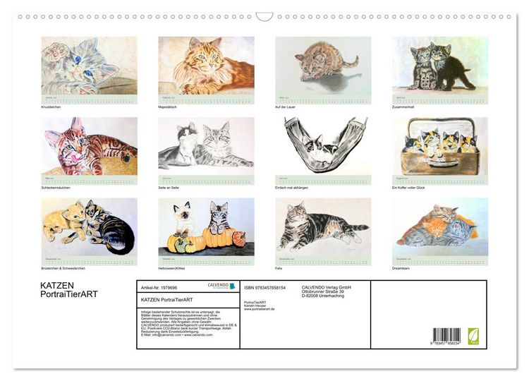 Produktbild: KATZEN PortraiTierART (Wandkalender 2026 DIN A2 quer), CALVENDO Monatskalender