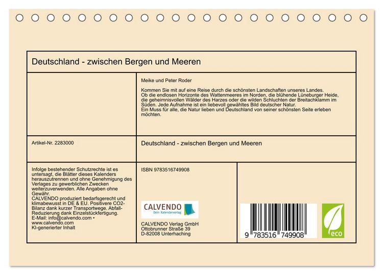Produktbild: Deutschland - zwischen Bergen und Meeren (Tischkalender 2027 DIN A5 quer), CALVENDO Monatskalender