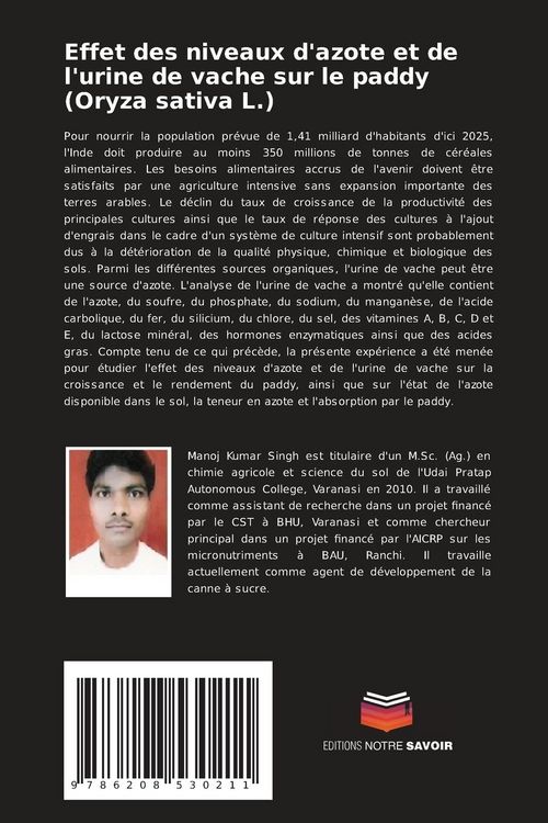 Produktbild: Effet des niveaux d'azote et de l'urine de vache sur le paddy (Oryza sativa L.)