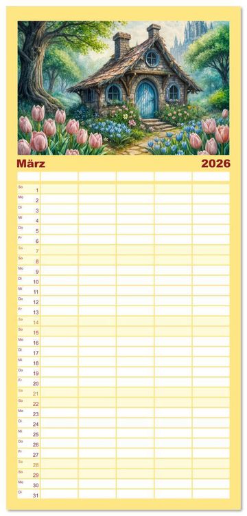Produktbild: Familienplaner 2026 - Zauberhafte Feenh&auml;user - Wunderwelt der magischen Orte voller Fantasie mit 5 Spalten (Wandkalender, 21 x 45 cm) CALVENDO