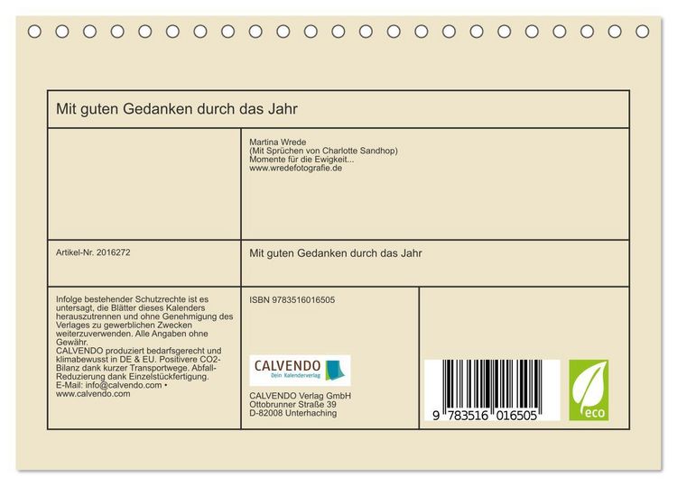 Produktbild: Mit guten Gedanken durch das Jahr (Tischkalender 2026 DIN A5 quer), CALVENDO Monatskalender