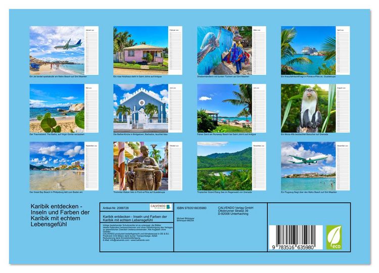 Produktbild: Karibik entdecken - Inseln und Farben der Karibik mit echtem Lebensgef&uuml;hl (Wandkalender 2026 DIN A4 quer), CALVENDO Monatskalender