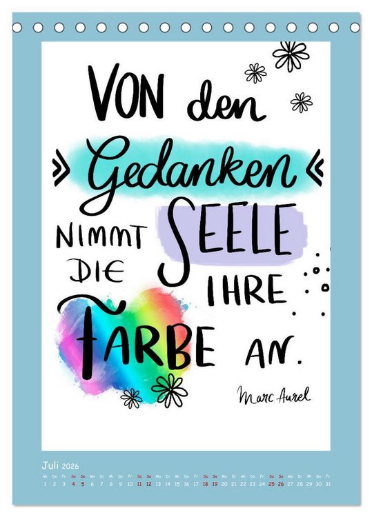 Produktbild: Nachgedacht-Spr&uuml;che und Zitate (Tischkalender 2026 DIN A5 hoch), CALVENDO Monatskalender
