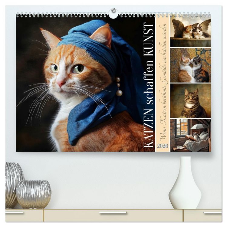 Produktbild: Katzen schaffen Kunst (hochwertiger Premium Wandkalender 2026 DIN A2 quer), Kunstdruck in Hochglanz