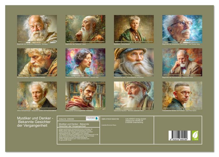 Produktbild: Mystiker und Denker - Bekannte Gesichter der Vergangenheit (hochwertiger Premium Wandkalender 2026 DIN A2 quer), Kunstdruck in Hochglanz