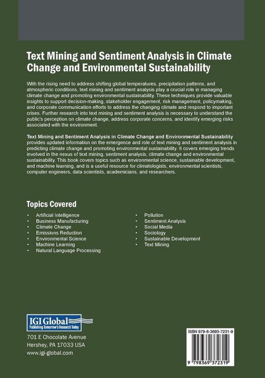 Produktbild: Text Mining and Sentiment Analysis in Climate Change and Environmental Sustainability