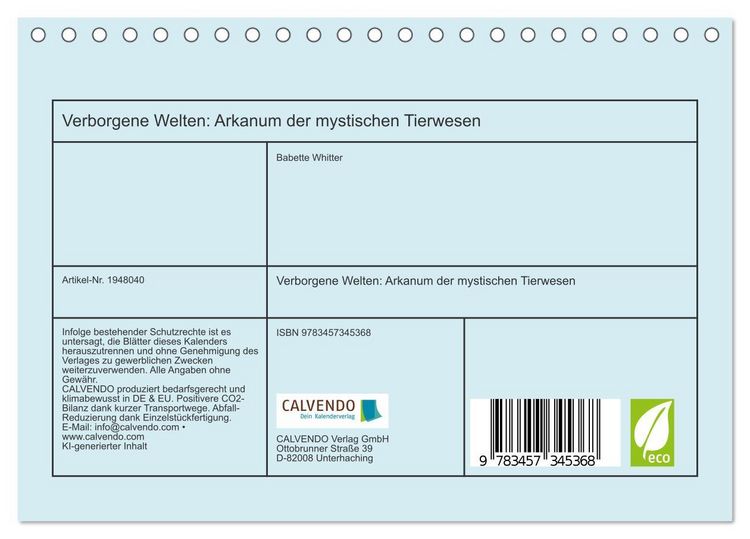 Produktbild: Verborgene Welten: Arkanum der mystischen Tierwesen (Tischkalender 2026 DIN A5 quer), CALVENDO Monatskalender