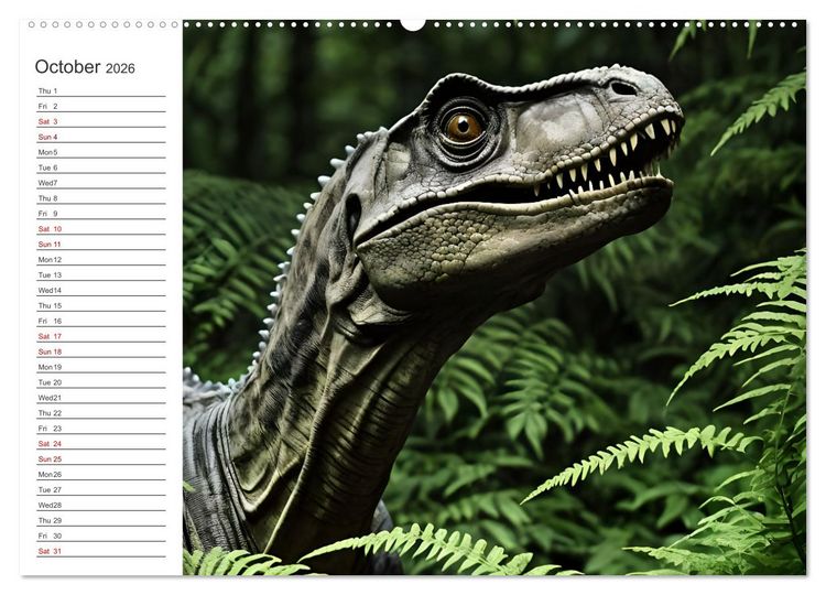 Produktbild: AI Dino Delights Mesmerizing Views of Prehistoric Life (High Quality Premium Wall Calendar 2026 DIN A2 landscape),CALVENDO 12 Month Wall Calendar
