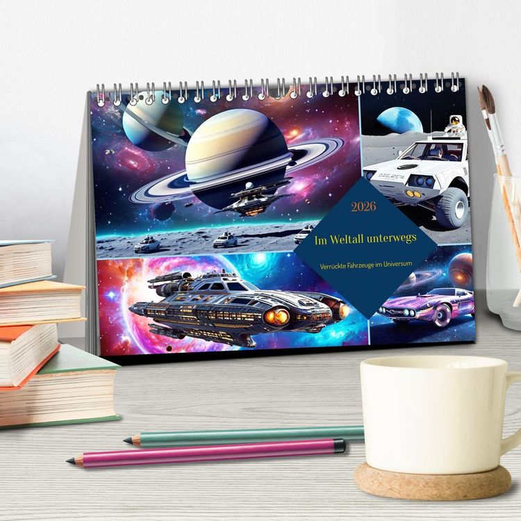 Produktbild: Im Weltall unterwegs - Verr&uuml;ckte Fahrzeuge im Universum (Tischkalender 2026 DIN A5 quer), CALVENDO Monatskalender