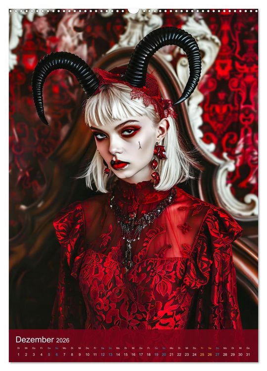Produktbild: Teuflische Gothics - Gothic, Girls und Hörner (Wandkalender 2026 DIN A2 hoch), CALVENDO Monatskalender
