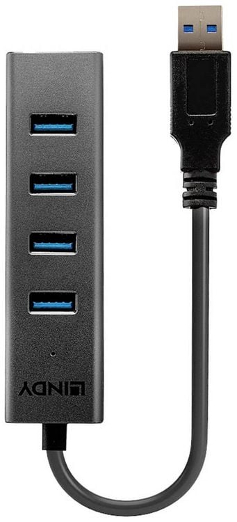 Produktbild: LINDY 43324 USB-Hub 4 Port USB-A USB 3.1 Gen1 5 GBit/s Schwarz 43324