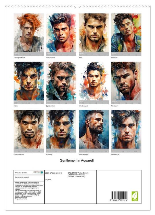 Produktbild: Gentlemen in Aquarell (hochwertiger Premium Wandkalender 2026 DIN A2 hoch), Kunstdruck in Hochglanz