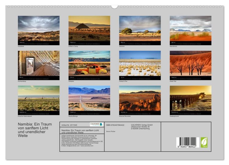 Produktbild: Namibia: Ein Traum von sanftem Licht und unendlicher Weite (hochwertiger Premium Wandkalender 2026 DIN A2 quer), Kunstdruck in Hochglanz