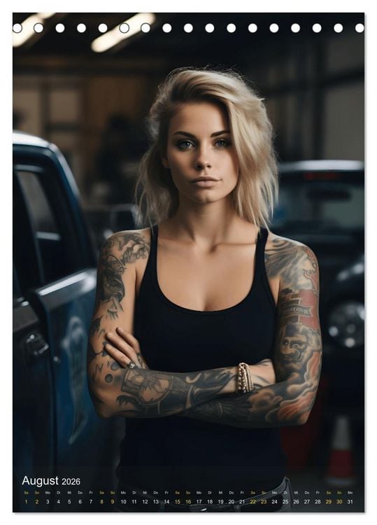 Produktbild: Tattoo Sch&ouml;nheiten - zw&ouml;lf Monate, zw&ouml;lf Frauen und jede Menge Tattoos (Tischkalender 2026 DIN A5 hoch), CALVENDO Monatskalender