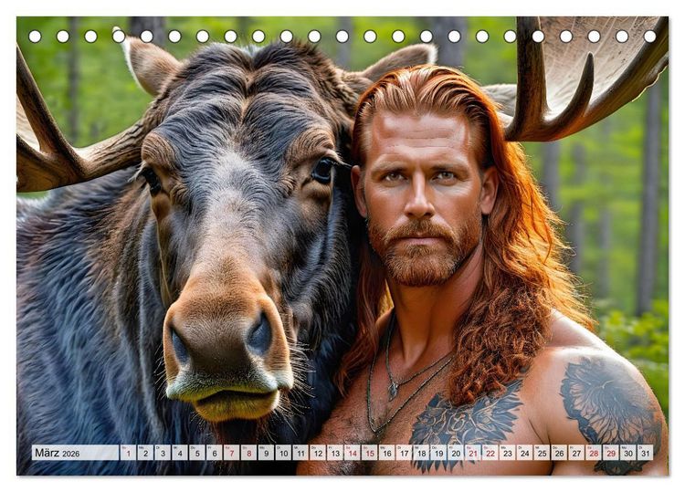 Produktbild: Naturburschen im Wald - Muskeln, Tattoos und Waldbewohner (Tischkalender 2026 DIN A5 quer), CALVENDO Monatskalender
