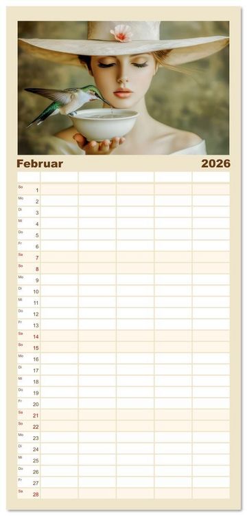 Produktbild: Familienplaner 2026 - Kolibris - Zauberhafte Fantasiewerke mit 5 Spalten (Wandkalender, 21 x 45 cm) CALVENDO