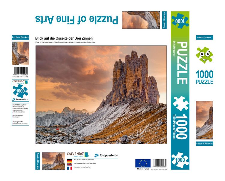 Produktbild: CALVENDO Puzzle Blick auf die Osseite der Drei Zinnen | 1000 Teile Lege-Gr&ouml;&szlig;e 64x48cm Foto-Puzzle f&uuml;r gl&uuml;ckliche Stunden