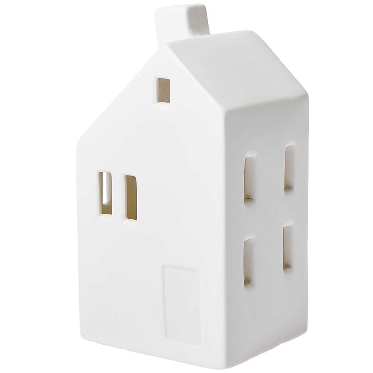 Produktbild: Haus Schrägdach Porzellan mit LED weiß 13x6x7cm
