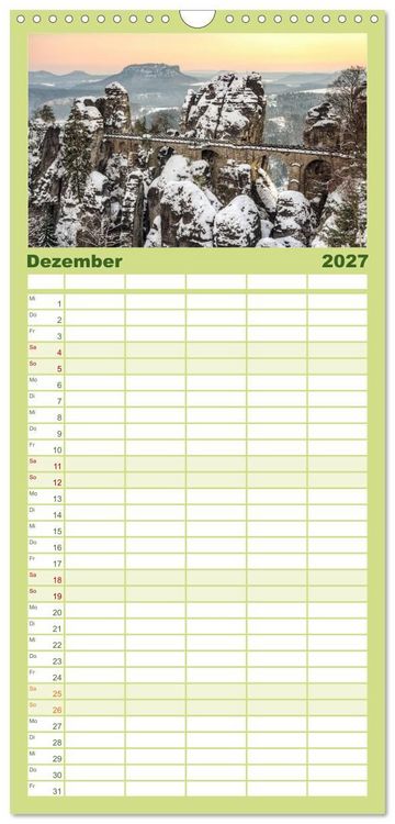 Produktbild: Familienplaner 2027 - Wundersch&ouml;nes Elbsandsteingebirge mit 5 Spalten (Wandkalender, 21 x 45 cm) CALVENDO