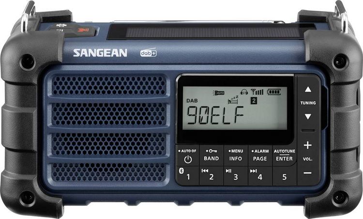 Produktbild: Sangean MMR-99 DAB+ Blue Outdoorradio DAB+, DAB, UKW Notfallradio, Bluetooth&reg; Solarpanel, spritzwassergesch&uuml;tzt, staubdicht, Taschenlampe Blau