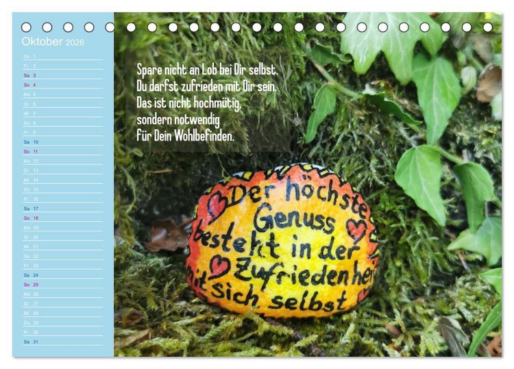 Produktbild: Achtsamkeitssteine - Inspirationen & Mutmacher-Spr&uuml;che f&uuml;r Dich (Tischkalender 2026 DIN A5 quer), CALVENDO Monatskalender