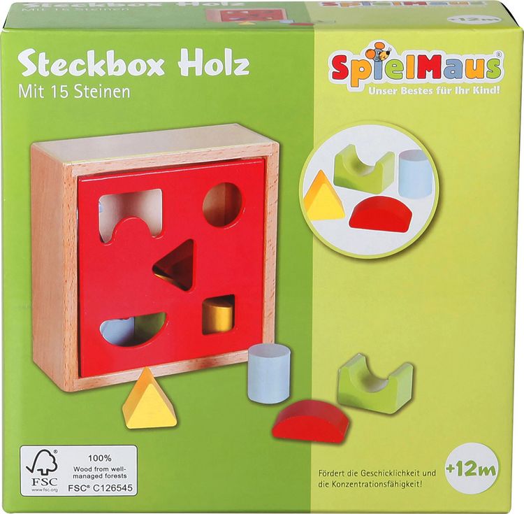 Produktbild: SpielMaus Holz Steckbox 15 Steine