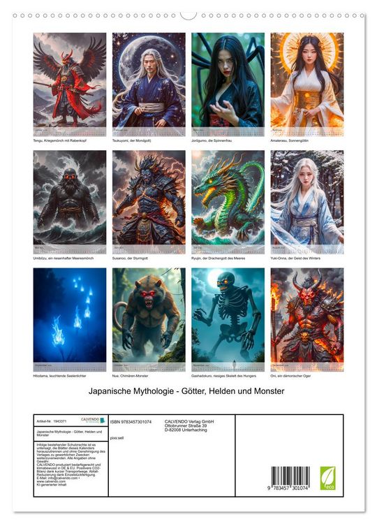 Produktbild: Japanische Mythologie - G&ouml;tter, Helden und Monster (hochwertiger Premium Wandkalender 2026 DIN A2 hoch), Kunstdruck in Hochglanz