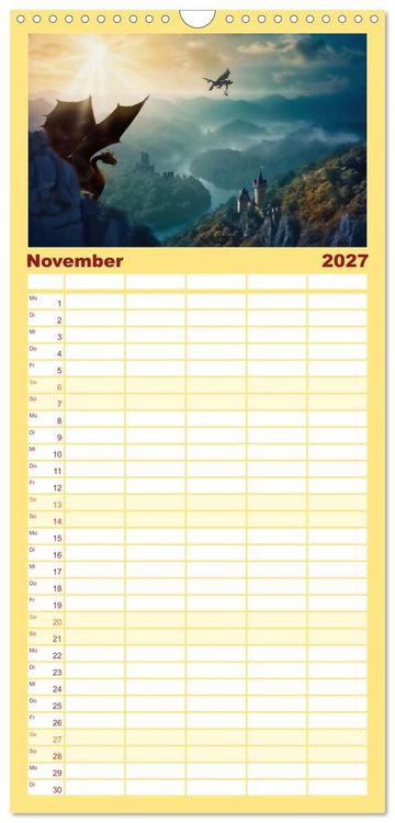 Produktbild: Familienplaner 2027 - Im Land der sch&ouml;nen Drachen mit 5 Spalten (Wandkalender, 21 x 45 cm) CALVENDO
