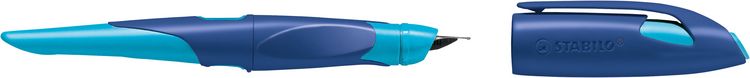 Produktbild: STABILO Ergonomischer Schulf&uuml;ller f&uuml;r Linksh&auml;nder mit Anf&auml;nger-Feder A -   EASYbirdy in mitternachtsblau/azur - Einzelstift - inklusive Patrone
