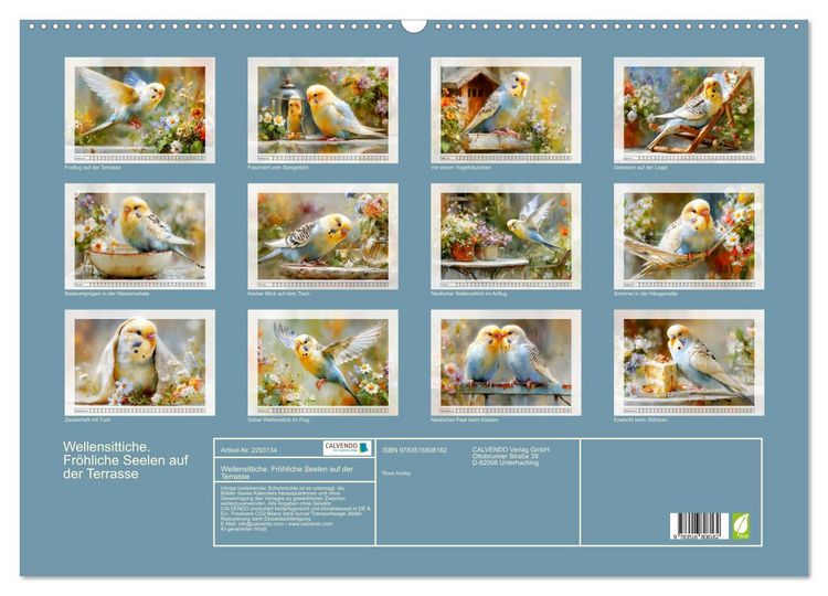Produktbild: Wellensittiche. Fr&ouml;hliche Seelen auf der Terrasse (Wandkalender 2027 DIN A2 quer), CALVENDO Monatskalender