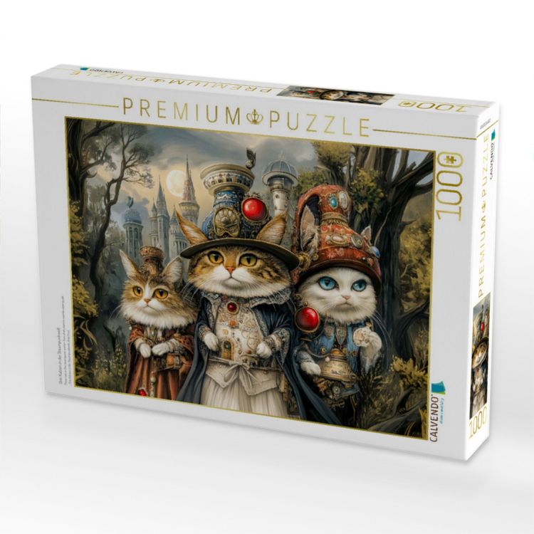 Produktbild: CALVENDO Puzzle Drei Katzen in der Steampunkwelt | 1000 Teile Lege-Gr&ouml;&szlig;e 64x48cm Foto-Puzzle f&uuml;r gl&uuml;ckliche Stunden