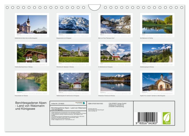 Produktbild: Berchtesgadener Alpen - Land von Watzmann und K&ouml;nigssee (Wandkalender 2026 DIN A4 quer), CALVENDO Monatskalender