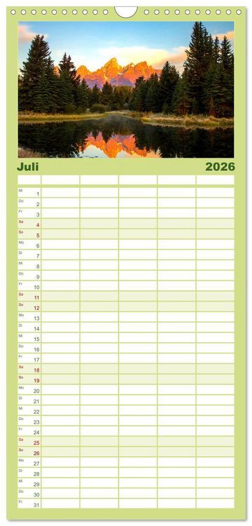 Produktbild: Familienplaner 2026 - Wyoming - Der Bundesstaat der gro&szlig;en Ebenen. mit 5 Spalten (Wandkalender, 21 x 45 cm) CALVENDO