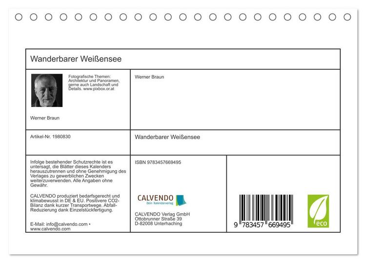 Produktbild: Wanderbarer Wei&szlig;ensee (Tischkalender 2026 DIN A5 quer), CALVENDO Monatskalender