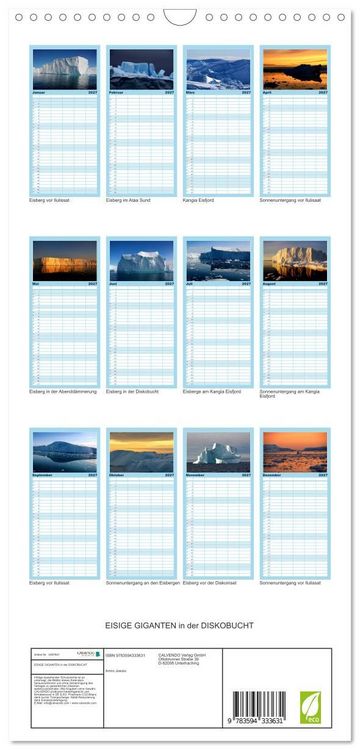 Produktbild: Familienplaner 2027 - EISIGE GIGANTEN in der DISKOBUCHT mit 5 Spalten (Wandkalender, 21 x 45 cm) CALVENDO