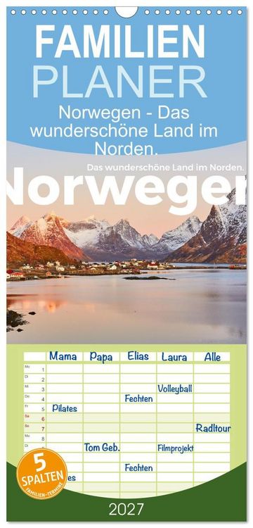 Produktbild: Familienplaner 2027 - Norwegen - Das wundersch&ouml;ne Land im Norden. mit 5 Spalten (Wandkalender, 21 x 45 cm) CALVENDO