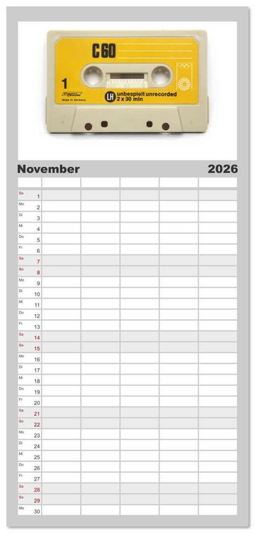 Produktbild: Familienplaner 2026 - Audio Tapes mit 5 Spalten (Wandkalender, 21 x 45 cm) CALVENDO