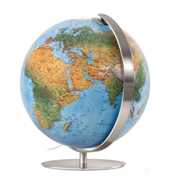 Produktbild: DFN 3703 Räthglobus, Leuchtglobus, Doppelbild-Kartografie, Fuß und Meridian aus gebürstetem Edelstahl