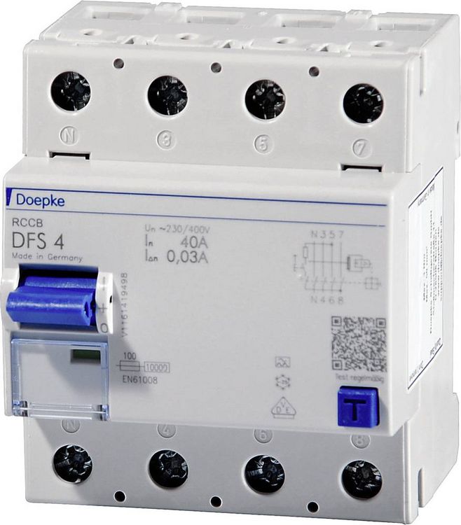 Produktbild: Doepke 09124901 DFS4 025-4/0,03-A 4polig 25/0,03A Fehlerstrom-Schutzschalter A 4polig 25 A 0.03 A 230 V, 400 V