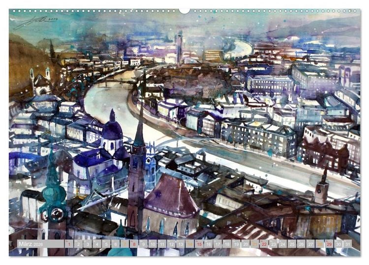 Produktbild: Aquarelle aus der Mozartstadt Salzburg (Wandkalender 2026 DIN A2 quer), CALVENDO Monatskalender