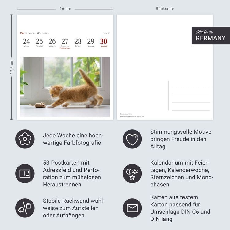 Produktbild: Katzen Postkartenkalender 2027 - Wochenkalender mit 53 Postkarten