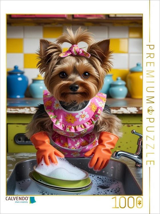 Produktbild: CALVENDO Puzzle Yorkshire Terrier beim Abwasch - niedlich, witzig und originell | 1000 Teile Lege-Gr&ouml;&szlig;e 64x48cm Foto-Puzzle f&uuml;r gl&uuml;ckliche Stunden