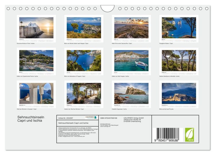 Produktbild: Sehnsuchtsinseln Capri und Ischia (Wandkalender 2026 DIN A4 quer), CALVENDO Monatskalender