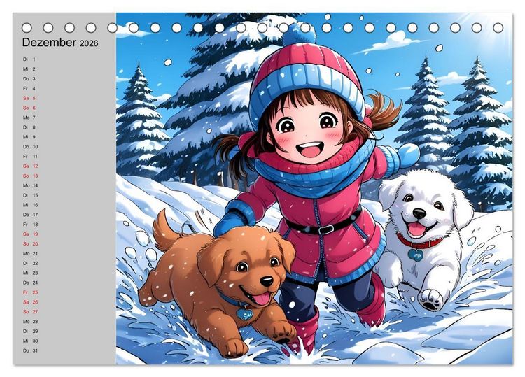 Produktbild: M&auml;dchen und ihre tierischen Freunde - Tierisch s&uuml;&szlig;e Mangas f&uuml;r M&auml;dchen (Tischkalender 2026 DIN A5 quer), CALVENDO Monatskalender