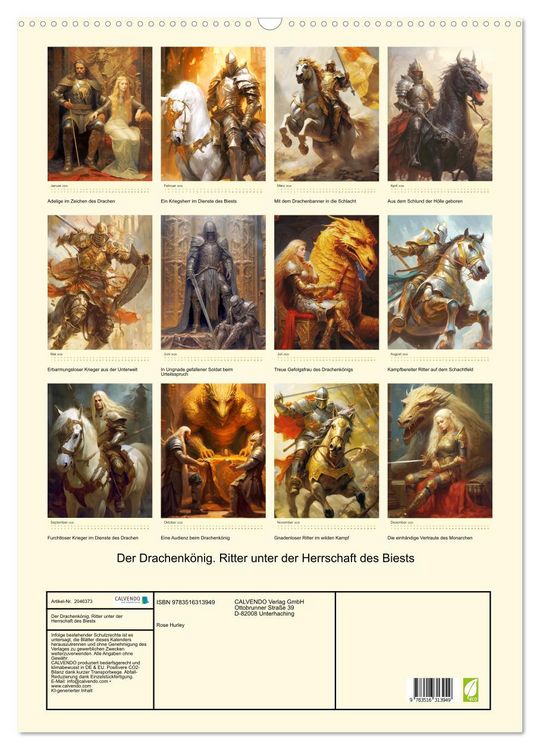 Produktbild: Der Drachenk&ouml;nig. Ritter unter der Herrschaft des Biests (Wandkalender 2026 DIN A2 hoch), CALVENDO Monatskalender