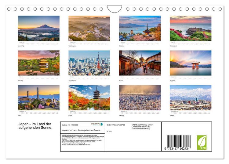 Produktbild: Japan - Im Land der aufgehenden Sonne. (Wandkalender 2026 DIN A4 quer), CALVENDO Monatskalender