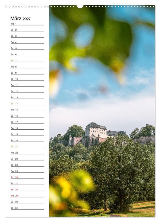 Produktbild: Sachsens Burgen und Schl&ouml;sser - Beschreibbarer Kalender mit Ortsangaben (Wandkalender 2027 DIN A2 hoch), CALVENDO Monatskalender