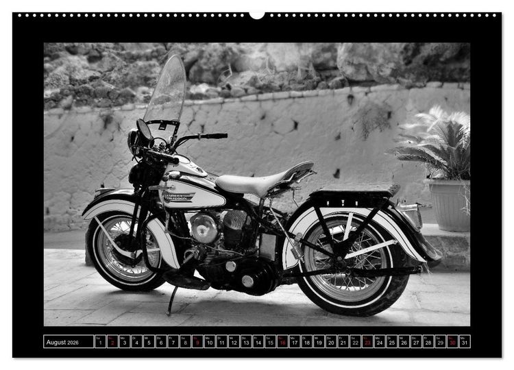 Produktbild: Harley Davidson WLA 750 in Schwarzweiss (Wandkalender 2026 DIN A2 quer), CALVENDO Monatskalender