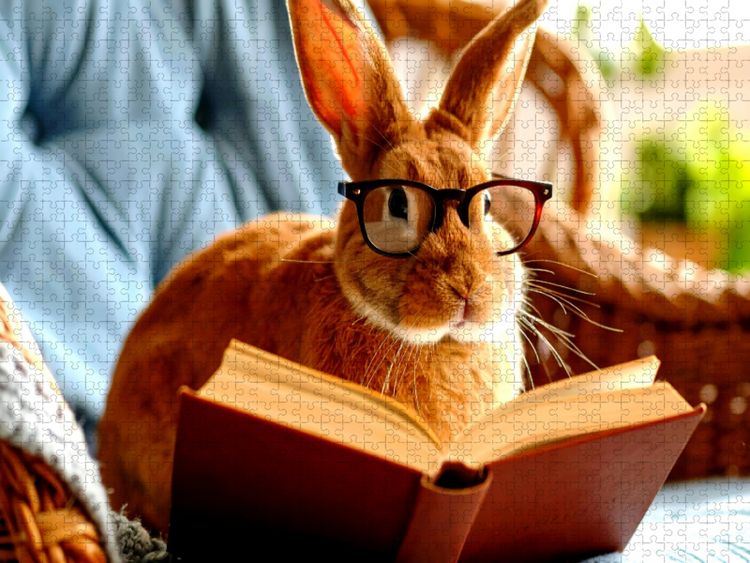 Produktbild: CALVENDO Puzzle Hase beim lesen | 1000 Teile Lege-Gr&ouml;&szlig;e 64x48cm Foto-Puzzle f&uuml;r gl&uuml;ckliche Stunden